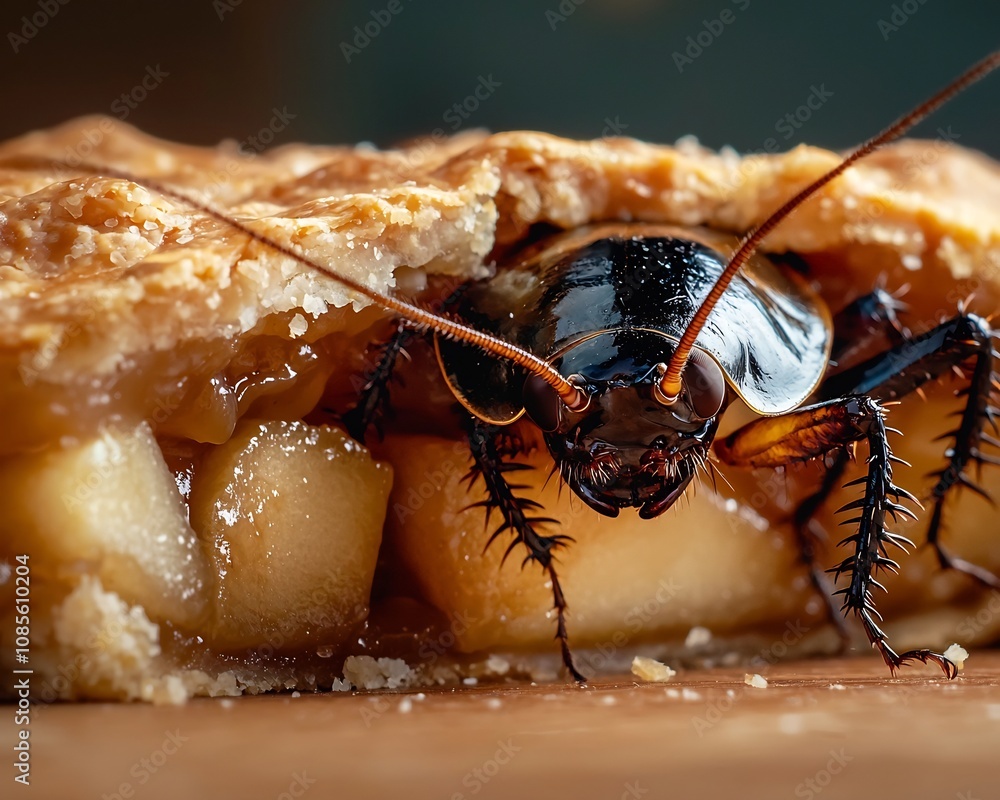 Glossy Cockroach Peeking From Underneath Apple Pie Crust Stock Photo ...