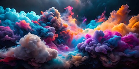 Wall Mural - Abstract swirling colorful smoke clouds in vibrant hues of blue, purple, pink, and orange against a dark background