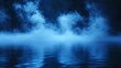 © Wannaeka - Tranquil Ocean Reflection with Ethereal Cloud of Smoke on Dark Blue Background, Peaceful and Serene Atmosphere