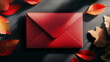© Alex - Red love letter envelope surrounded by autumn leaves