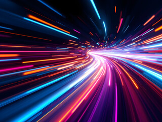 Wall Mural - an abstract image of multicolored light streaks moving at high speed, representing data flow.