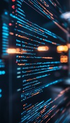 Abstract technology background featuring programming code for software development photography