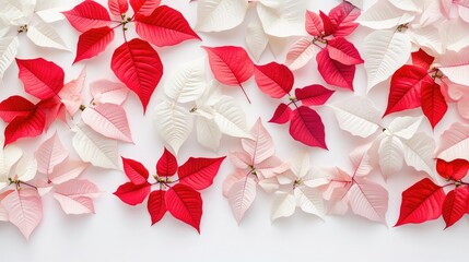 Sticker - Vibrant Red and White Poinsettia Leaves on a Light Background for Seasonal Decor, Crafting, and Holiday Inspirations Capturing Nature's Beauty