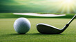© janzwolinski - Golf ball ready on the fairway with the club at golden hour