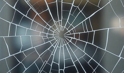 Intricate Spiderweb Close-Up: A Delicate Design Against a Blurred Cityscape Background