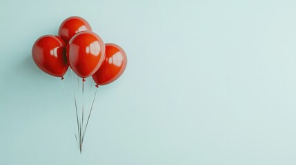 Sticker - A Set of Vibrant Red Balloons Floating Against a Soft Blue Background Ideal for Celebrations, Birthdays, Events, and Festive Occasions Capturing Joy and Happiness