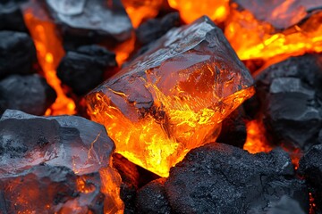 Leinwandbilder - Glowing Embers Hot Coal Burning Fuel Energy Source Fire Heat Power Industry Backgr