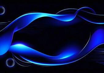 Wall Mural - Abstract Blue Flowing Waves on a Black Background Creating a Modern and Dynamic Visual for Digital Art, Technology, or Presentation Needs