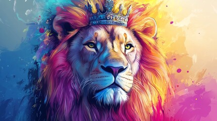  Lion with crown, vector print for posters and t-shirts.