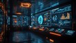 © EpochXstudio - Corporate analytics hub displaying transparent screens glowing data patterns predictive indicators and dynamic visuals