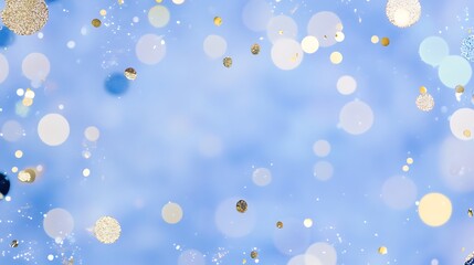 Wall Mural - Sparkling Bokeh Background with Gold and White Circles on a Soft Blue Canvas Creating a Festive Atmosphere