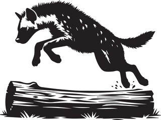 A hyena jumping over a log vector silhouette design