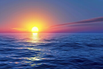 Wall Mural - a bright yellow sun setting over a deep blue ocean ,the sun ascends above the ocean, painting the sk