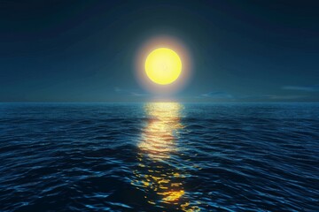 Wall Mural - a bright yellow sun setting over a deep blue ocean ,a breathtaking sunrise emerges over the ocean, w