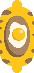 Wall Mural - Simple vector illustration of a fried egg on a yellow plate with brown spots, resembling a funny face, isolated on a white background