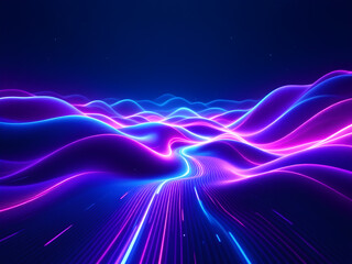 Wall Mural - a modern, abstract background showcasing a digital landscape in neon blues and purples.