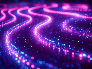 Wall Mural - a mesmerizing array of glowing lines in vibrant pink and blue, creating a stunning visual effect.