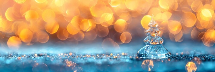 Wall Mural - Crystal Christmas tree on a sparkling blue and gold bokeh background, Christmas and New Year concept