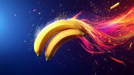 Wall Mural - abstract banana peel forming a whirl of colorful energy sparks, dynamic energy concept. whirl. illus