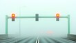 © Aventurine - A foggy road scene featuring traffic lights with red signals, indicating a standstill, enveloped in thick mist, creating a mysterious atmosphere.