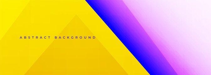Yellow and purple modern abstract wide banner with geometric shapes. Bright yellow and violet abstract background. Vector illustration