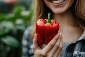 Canvas Print - Woman holding red pepper