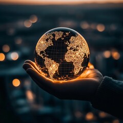 Leinwandbilder - Using blockchain, businesses connect globally.  It's a modern, digital way to link people and companies worldwide.
