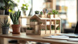 © ARM - A charming tiny house desk organizer filled with plants and stationery on a workspace during daylight