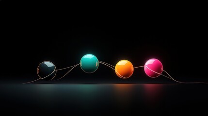 Poster - Colorful Spheres Connected by Wires against a Dark Background, Representing Communication, Technology, and Connectivity in a Modern Digital World