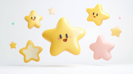 Poster - Cheerful 3D yellow stars with happy faces floating in air