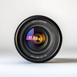 © studio XL - camera lens in front, plain white background, clear lens