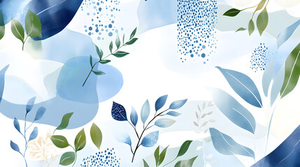 Wall Mural - serene abstract design featuring blue and green leaves and shapes