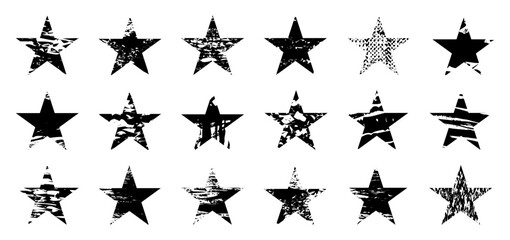 Fototapete - Grunge star set, watercolor brush stroke star set isolated, line of paint, smear