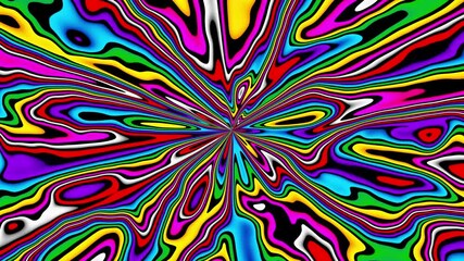 Fototapete - Distorted twisted colorful line background. Trippy strip psychedelic motion animation. Neon color. Groovy abstract loop background. Trendy fluorescent retro style