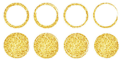 Wall Mural - Circle glitter brush strokes set isolated, hand drawn paint brush circle gold frame