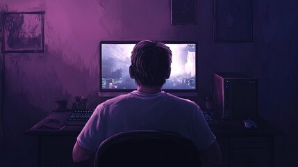 Software developer working late at night on computer programming code