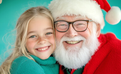 Wall Mural - Happy child and Santa Claus share a joyful moment during a festive holiday celebration