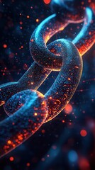 Wall Mural -  Close-up of a glowing chain with fiery particles represents strength, connection, blockchain, or technological advancements in secure data systems.