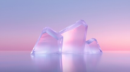 Poster - A large ice block with a pink sky in the background