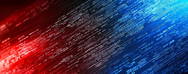 Red and Blue Binary Code Background: Data Security Concept with Digital Numbers on the Screen