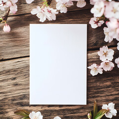 Wall Mural - blank greeting card product mockup photo, sping time with pink cherry blossom