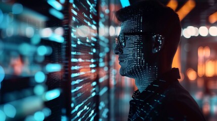 The Future of Trading: Man with Focus on Hologram