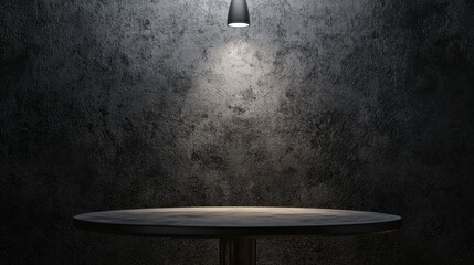 Wall Mural - Dark background wall with an empty table for product montage