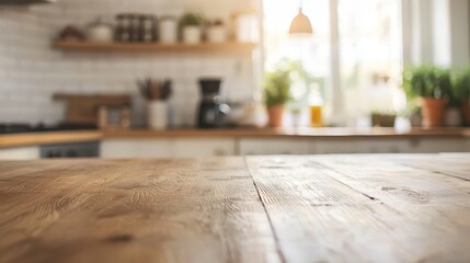 Wall Mural - Empty tabletop over defocused kitchen with copy space
