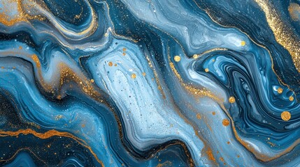 Wall Mural - abstract marbleized effect background with blue creative colors and gold paint