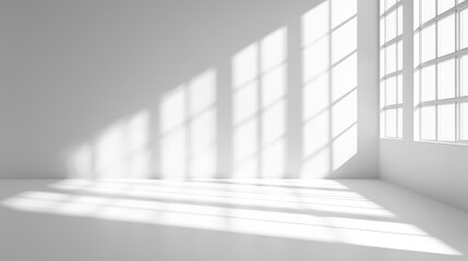 Wall Mural - Abstract white studio background for product presentation, empty room with shadows of window