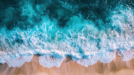 Wall Mural - aerial view of waves in ocean, splashing