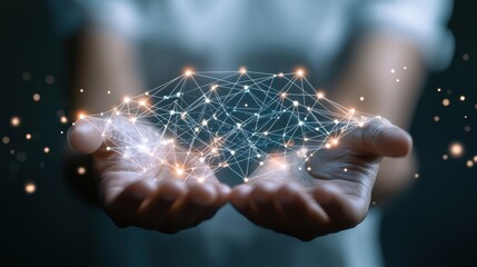 Wall Mural - network holding in hand, 3d connection data