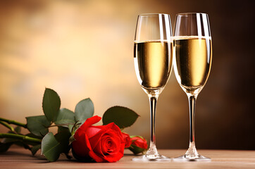 two glasses of champagne with roses