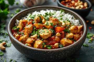 Wall Mural - Chicken tikka masala with cashew nuts and rice garnished with parsley